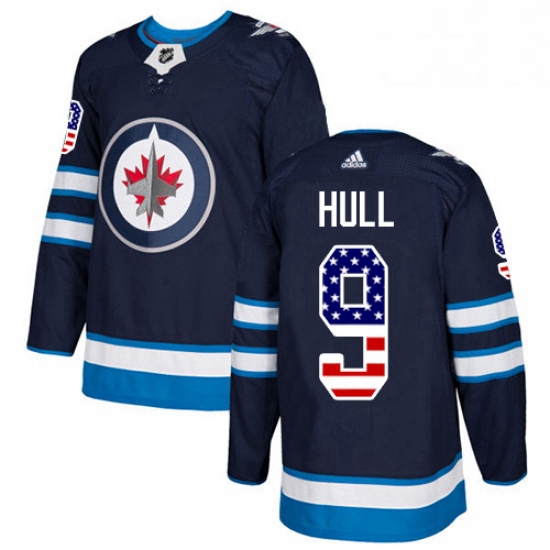 Youth Adidas Winnipeg Jets 9 Bobby Hull Authentic Navy Blue USA Flag Fashion NHL Jersey