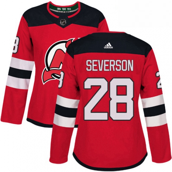 Womens Adidas New Jersey Devils 28 Damon Severson Authentic Red Home NHL Jersey