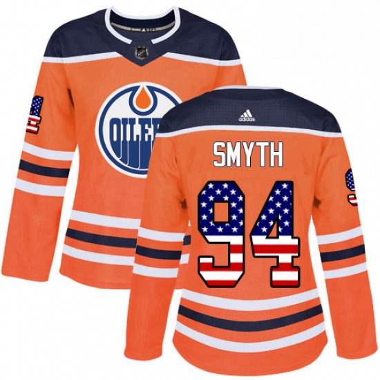 Womens Adidas Edmonton Oilers 94 Ryan Smyth Authentic Orange USA Flag Fashion NHL Jersey