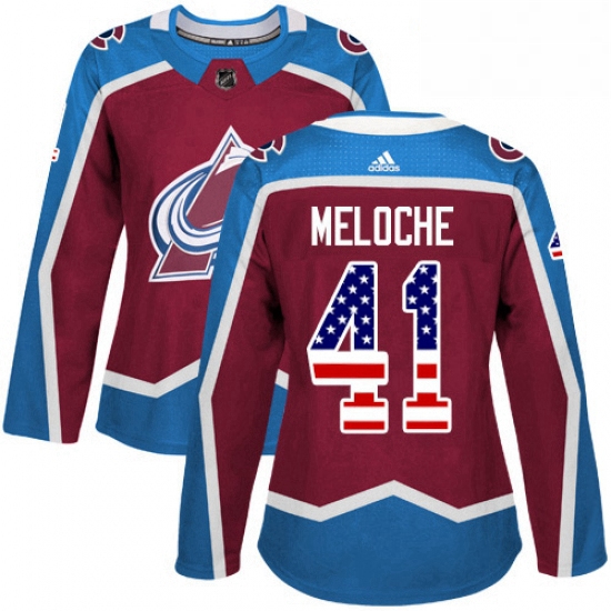 Womens Adidas Colorado Avalanche 41 Nicolas Meloche Authentic Burgundy Red USA Flag Fashion NHL Jers