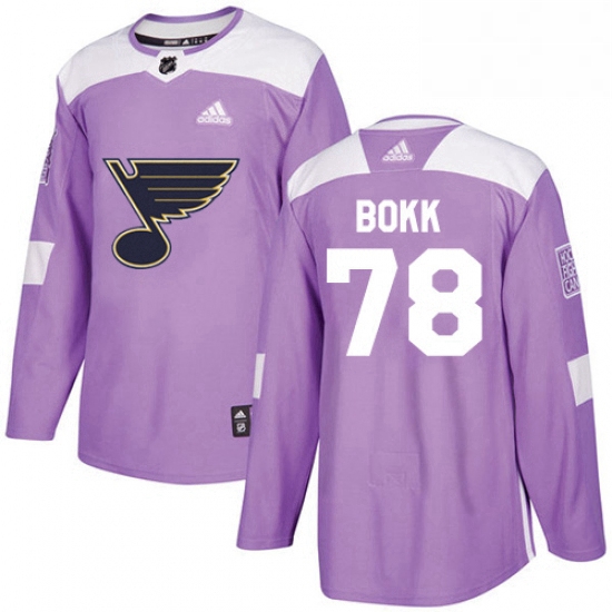 Youth Adidas St Louis Blues 78 Dominik Bokk Authentic Purple Fights Cancer Practice NHL Jersey