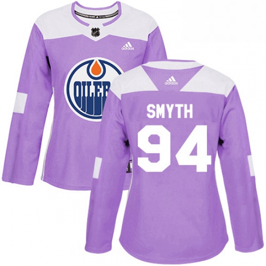 Womens Adidas Edmonton Oilers 94 Ryan Smyth Authentic Purple Fights Cancer Practice NHL Jersey