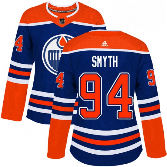 Womens Adidas Edmonton Oilers 94 Ryan Smyth Authentic Royal Blue Alternate NHL Jersey