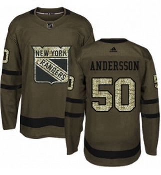 Youth Adidas New York Rangers 50 Lias Andersson Authentic Green Salute to Service NHL Jersey