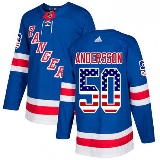 Youth Adidas New York Rangers 50 Lias Andersson Authentic Royal Blue USA Flag Fashion NHL Jersey