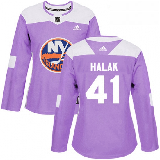 Womens Adidas New York Islanders 41 Jaroslav Halak Authentic Purple Fights Cancer Practice NHL Jerse