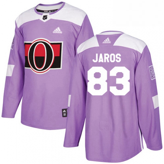 Youth Adidas Ottawa Senators 83 Christian Jaros Authentic Purple Fights Cancer Practice NHL Jersey