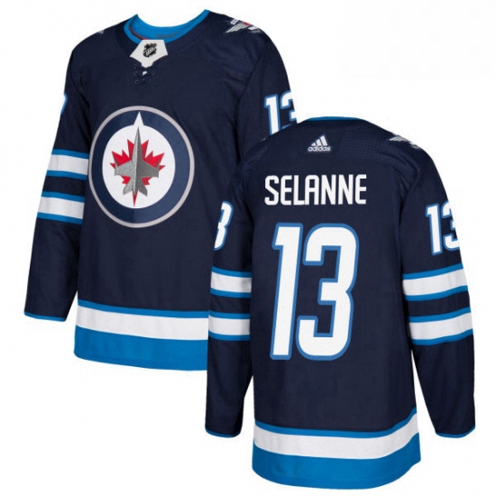 Youth Adidas Winnipeg Jets 13 Teemu Selanne Authentic Navy Blue Home NHL Jersey