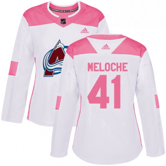 Womens Adidas Colorado Avalanche 41 Nicolas Meloche Authentic WhitePink Fashion NHL Jersey