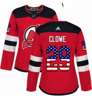 Womens Adidas New Jersey Devils 29 Ryane Clowe Authentic Red USA Flag Fashion NHL Jersey