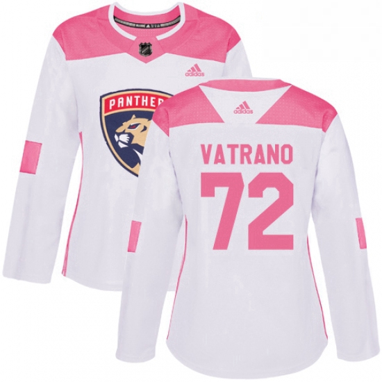 Womens Adidas Florida Panthers 72 Frank Vatrano Authentic White Pink Fashion NHL Jersey