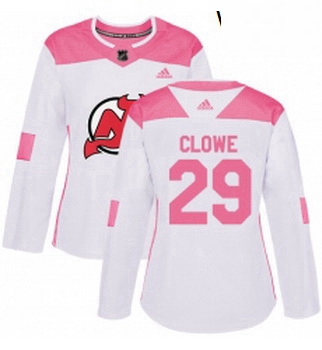 Womens Adidas New Jersey Devils 29 Ryane Clowe Authentic WhitePink Fashion NHL Jersey