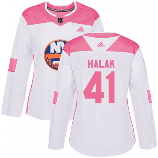 Womens Adidas New York Islanders 41 Jaroslav Halak Authentic WhitePink Fashion NHL Jersey