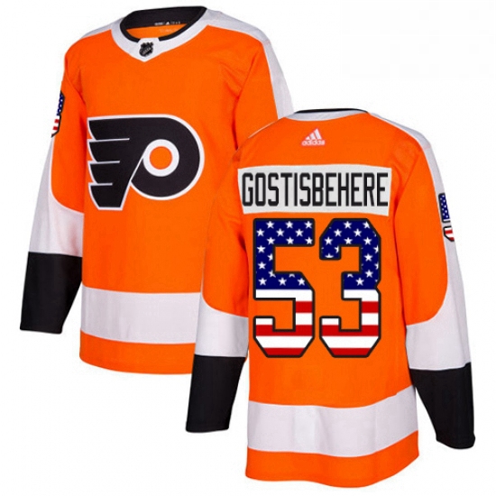 Youth Adidas Philadelphia Flyers 53 Shayne Gostisbehere Authentic Orange USA Flag Fashion NHL Jersey