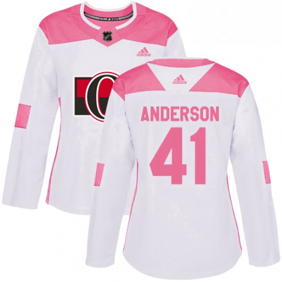 Womens Adidas Ottawa Senators 41 Craig Anderson Authentic WhitePink Fashion NHL Jersey