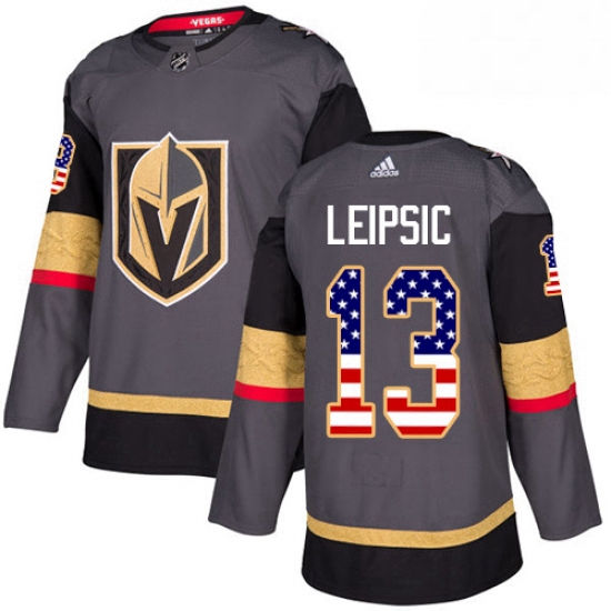 Youth Adidas Vegas Golden Knights 13 Brendan Leipsic Authentic Gray USA Flag Fashion NHL Jersey