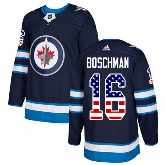 Youth Adidas Winnipeg Jets 16 Laurie Boschman Authentic Navy Blue USA Flag Fashion NHL Jersey