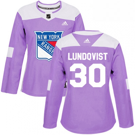 Womens Adidas New York Rangers 30 Henrik Lundqvist Authentic Purple Fights Cancer Practice NHL Jerse