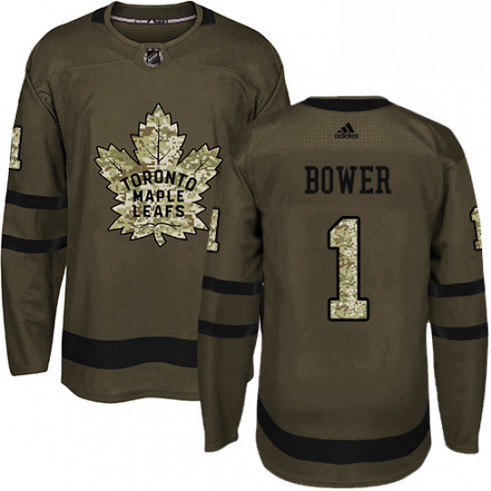 Youth Adidas Toronto Maple Leafs 1 Johnny Bower Authentic Green Salute to Service NHL Jersey