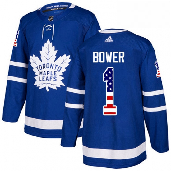 Youth Adidas Toronto Maple Leafs 1 Johnny Bower Authentic Royal Blue USA Flag Fashion NHL Jersey