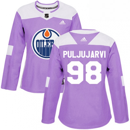 Womens Adidas Edmonton Oilers 98 Jesse Puljujarvi Authentic Purple Fights Cancer Practice NHL Jersey