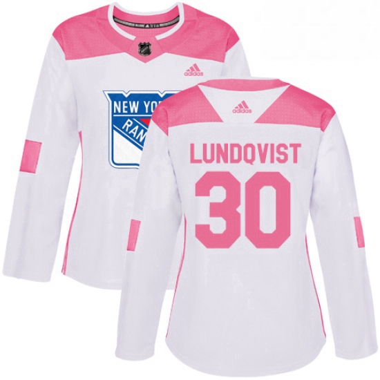 Womens Adidas New York Rangers 30 Henrik Lundqvist Authentic WhitePink Fashion NHL Jersey