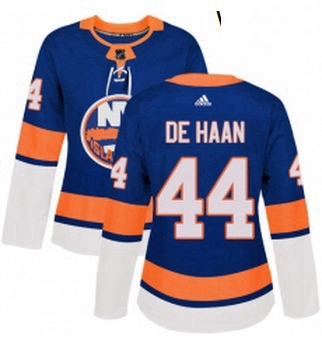 Womens Adidas New York Islanders 44 Calvin de Haan Authentic Royal Blue Home NHL Jersey