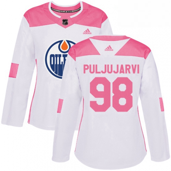 Womens Adidas Edmonton Oilers 98 Jesse Puljujarvi Authentic WhitePink Fashion NHL Jersey