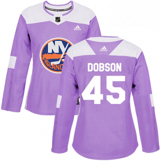 Womens Adidas New York Islanders 45 Noah Dobson Authentic Purple Fights Cancer Practice NHL Jersey