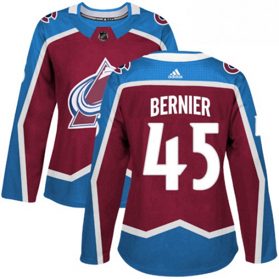 Womens Adidas Colorado Avalanche 45 Jonathan Bernier Authentic Burgundy Red Home NHL Jersey