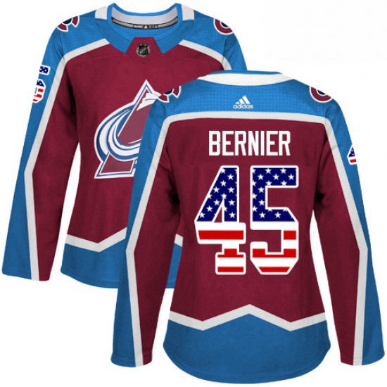 Womens Adidas Colorado Avalanche 45 Jonathan Bernier Authentic Burgundy Red USA Flag Fashion NHL Jer