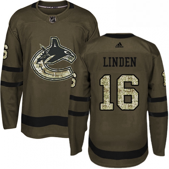 Youth Adidas Vancouver Canucks 16 Trevor Linden Premier Green Salute to Service NHL Jersey