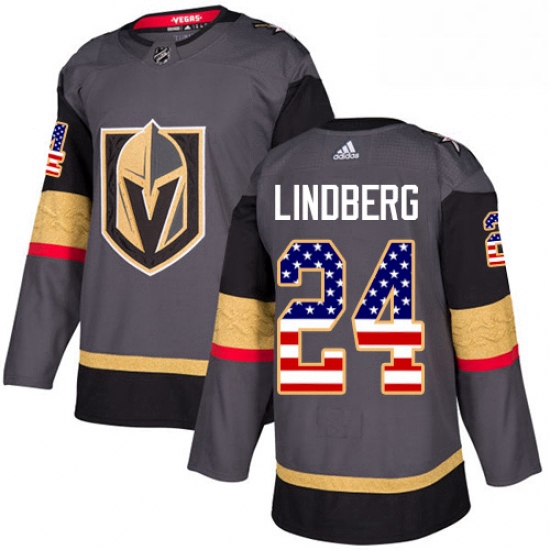 Youth Adidas Vegas Golden Knights 24 Oscar Lindberg Authentic Gray USA Flag Fashion NHL Jersey