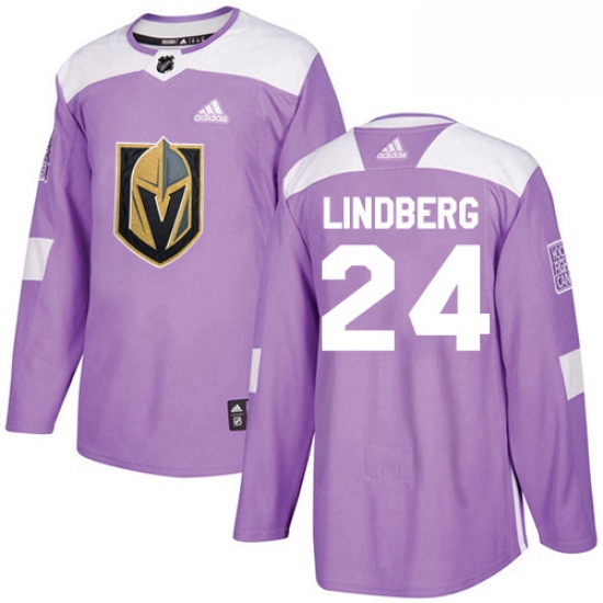 Youth Adidas Vegas Golden Knights 24 Oscar Lindberg Authentic Purple Fights Cancer Practice NHL Jers