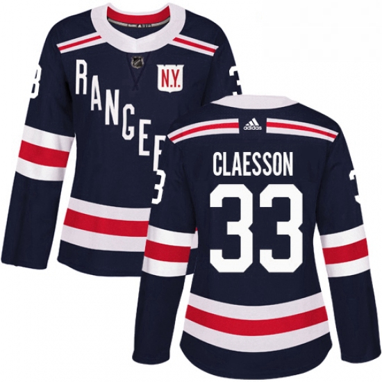 Womens Adidas New York Rangers 33 Fredrik Claesson Authentic Navy Blue 2018 Winter Classic NHL Jerse