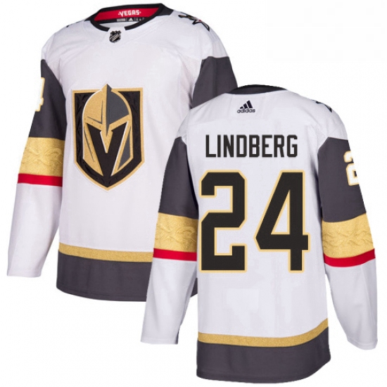 Youth Adidas Vegas Golden Knights 24 Oscar Lindberg Authentic White Away NHL Jersey