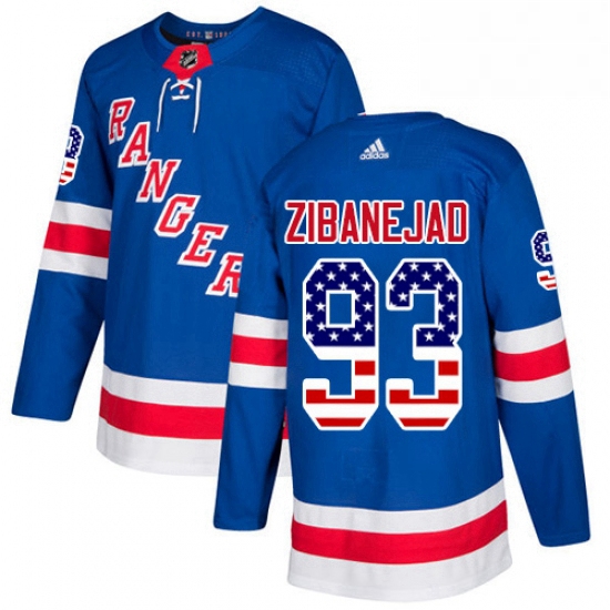 Youth Adidas New York Rangers 93 Mika Zibanejad Authentic Royal Blue USA Flag Fashion NHL Jersey