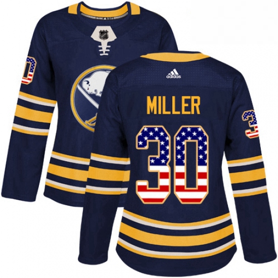 Womens Adidas Buffalo Sabres 30 Ryan Miller Authentic Navy Blue USA Flag Fashion NHL Jersey