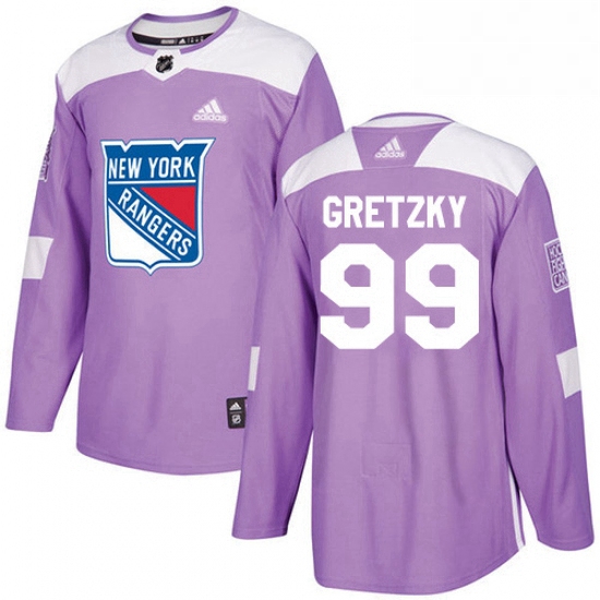 Youth Adidas New York Rangers 99 Wayne Gretzky Authentic Purple Fights Cancer Practice NHL Jersey