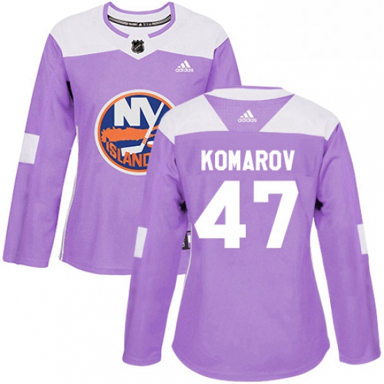 Womens Adidas New York Islanders 47 Leo Komarov Authentic Purple Fights Cancer Practice NHL Jersey