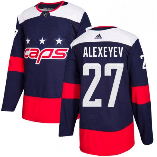 Youth Adidas Washington Capitals 27 Alexander Alexeyev Authentic Navy Blue 2018 Stadium Series NHL J