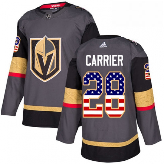 Youth Adidas Vegas Golden Knights 28 William Carrier Authentic Gray USA Flag Fashion NHL Jersey