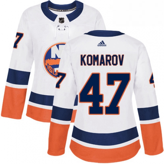 Womens Adidas New York Islanders 47 Leo Komarov Authentic White Away NHL Jersey