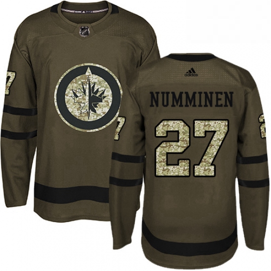 Youth Adidas Winnipeg Jets 27 Teppo Numminen Authentic Green Salute to Service NHL Jersey