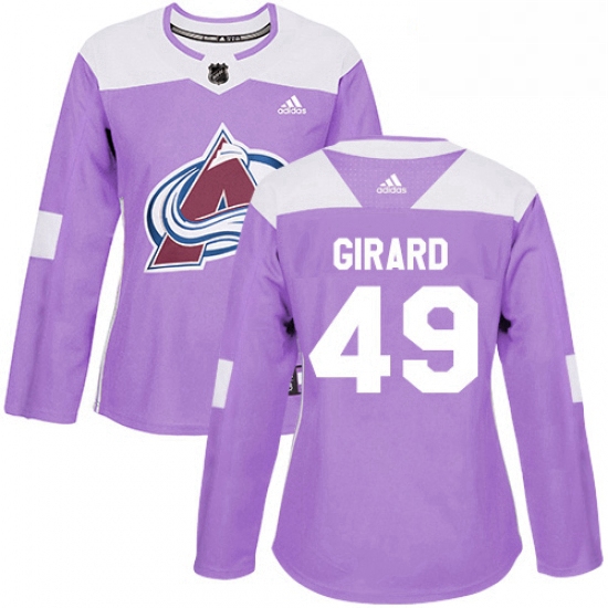 Womens Adidas Colorado Avalanche 49 Samuel Girard Authentic Purple Fights Cancer Practice NHL Jersey