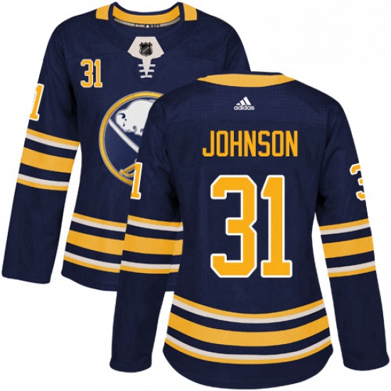 Womens Adidas Buffalo Sabres 31 Chad Johnson Authentic Navy Blue Home NHL Jersey