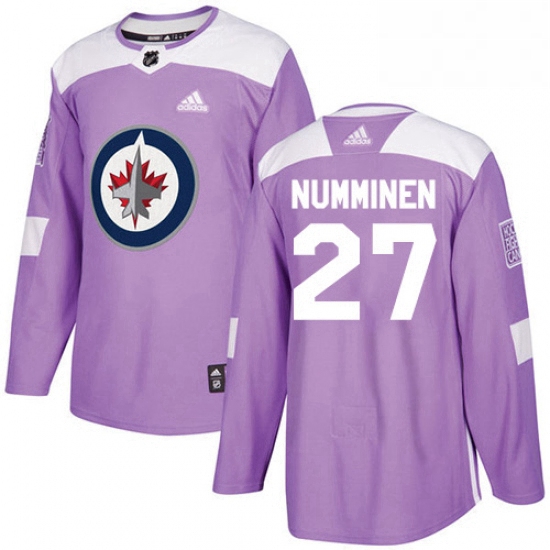 Youth Adidas Winnipeg Jets 27 Teppo Numminen Authentic Purple Fights Cancer Practice NHL Jersey