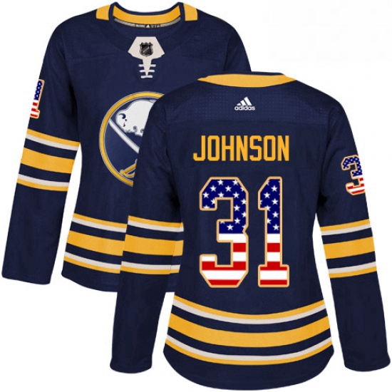 Womens Adidas Buffalo Sabres 31 Chad Johnson Authentic Navy Blue USA Flag Fashion NHL Jersey