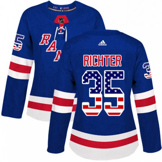 Womens Adidas New York Rangers 35 Mike Richter Authentic Royal Blue USA Flag Fashion NHL Jersey