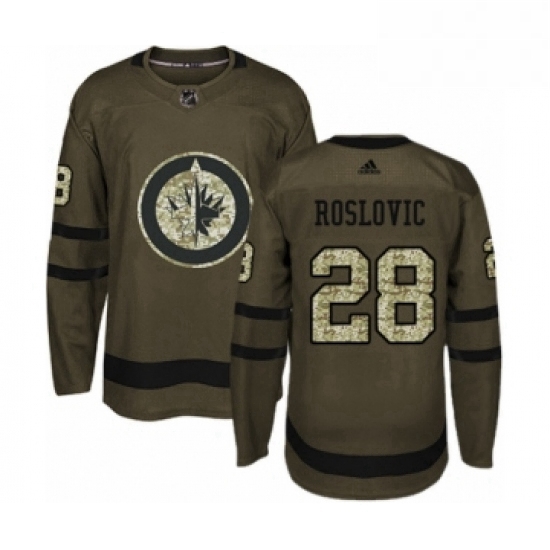 Youth Adidas Winnipeg Jets 28 Jack Roslovic Authentic Green Salute to Service NHL Jersey